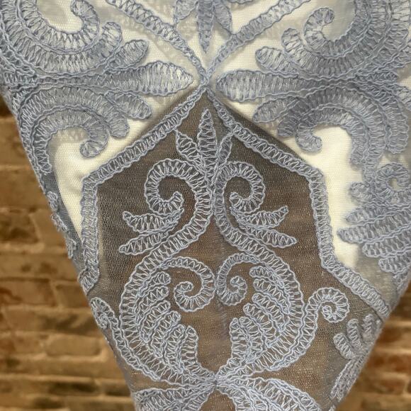 Tadashi Shoji Blue Stone Cotton Embroidered Tulle Cap Sleeve Dress Size 4 - Picture 6 of 9